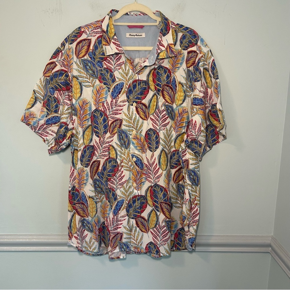 Tommy Bahama Palm Tree Print Button Down Short Sleeve Top Size XXL